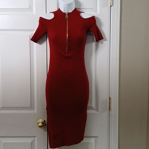 love J Dresses & Skirts - Love J ribbed fitted sweater cold shoulder dress holiday party Christmas Sz M